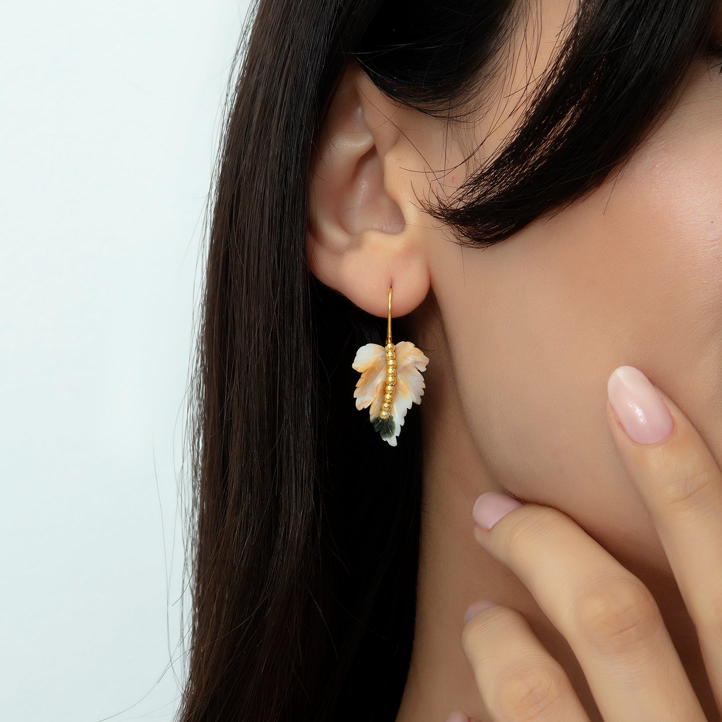 Moss Agate Leaf Earrings