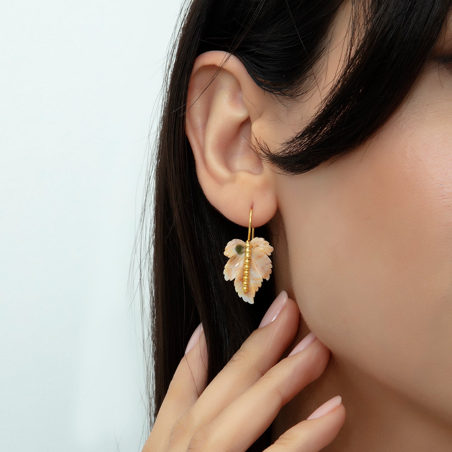 Moss Agate Leaf Earrings