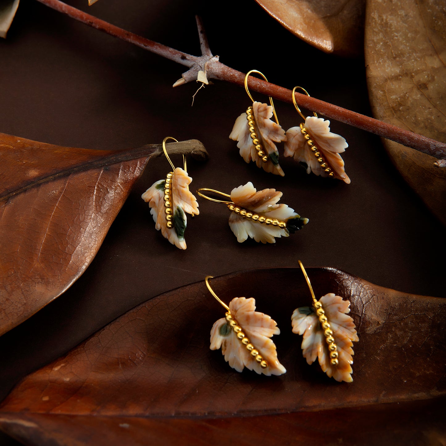 Moss Agate Leaf Earrings
