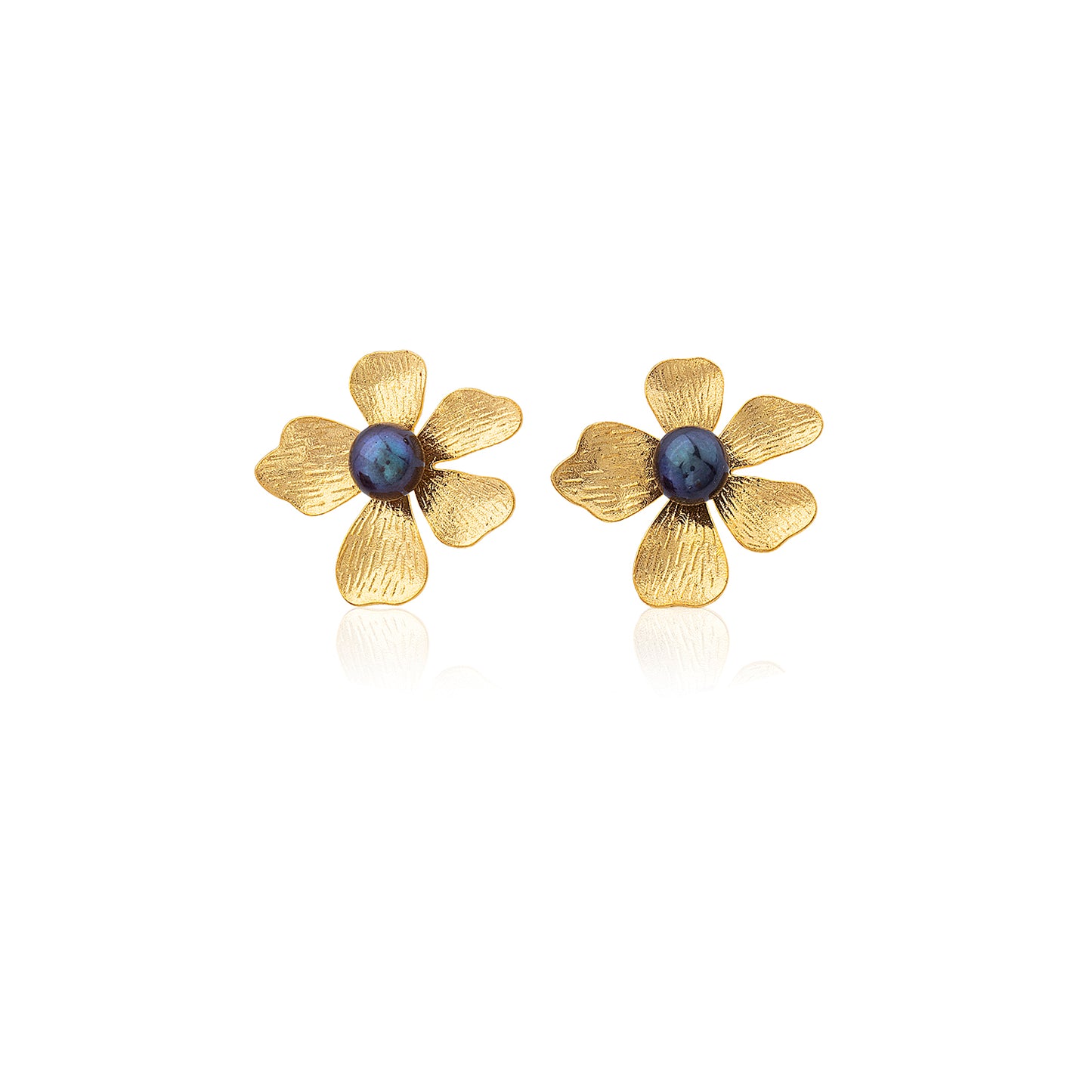 Gold Pearl Flower Earrings