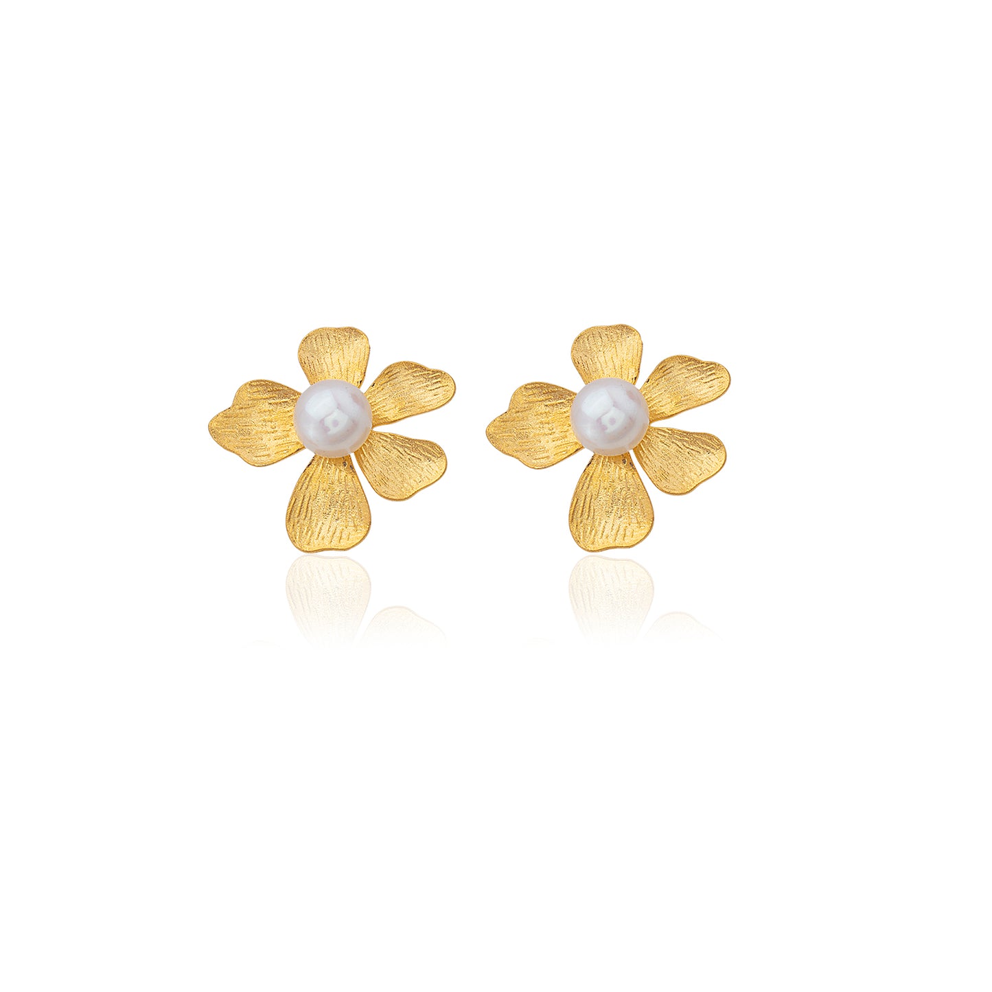 Gold Pearl Flower Earrings