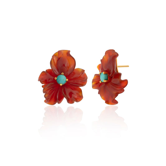 Carnelian Agate Çiçek Küpe